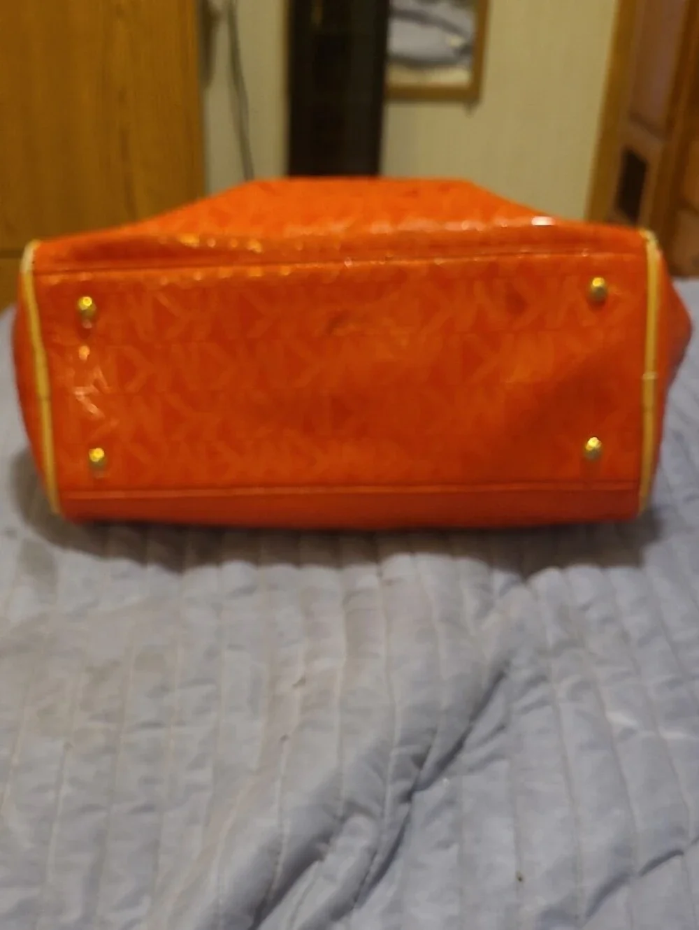 Rehab Bag Michael Kors Orange/redish Patent Satchel with Yellow Trim and Gold
